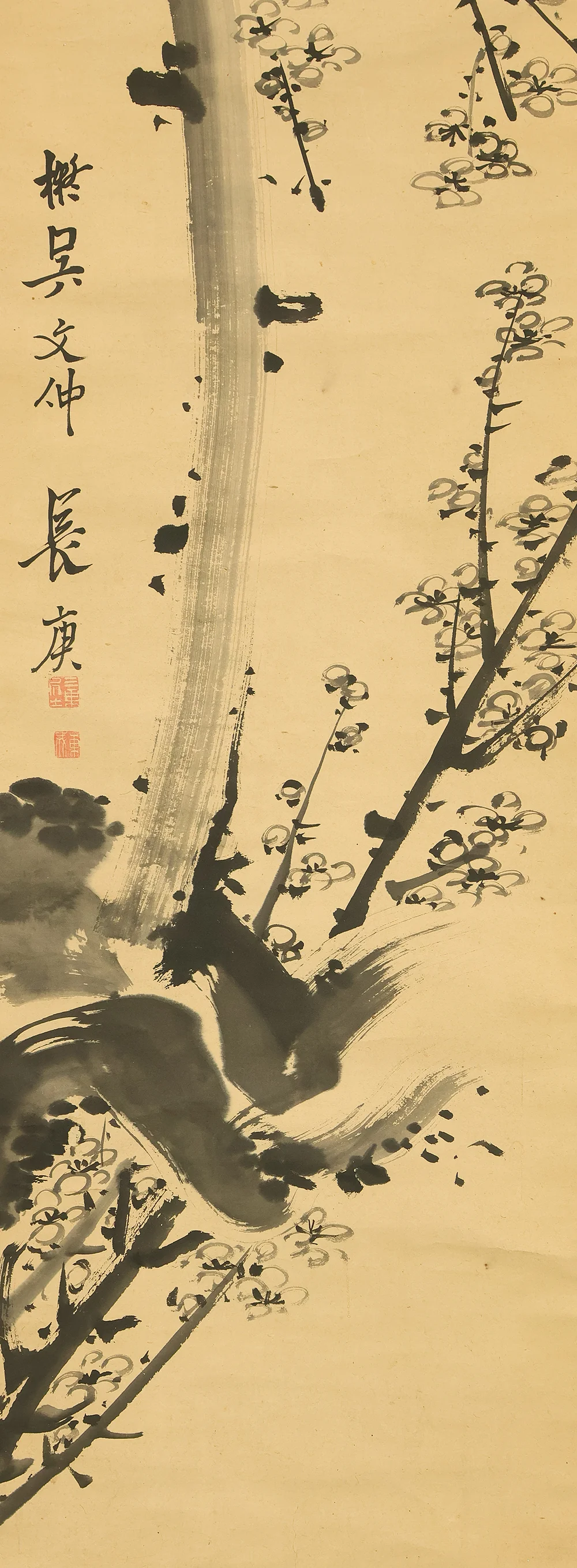 与謝蕪村 Yosa Buson (1716-1784) Japanese antique art kakejiku kakemono wall hanging scroll / Suiboku Ink Plum Tree with Box RE322 - Image 10