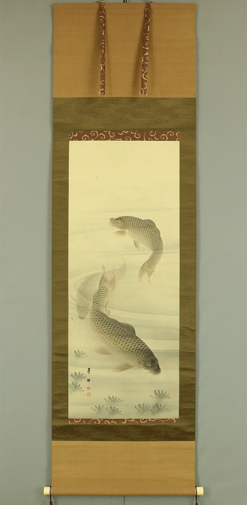 吉田薫峯 Yoshida Kunpo Japanese art kakejiku kakemono wall hanging scroll / Three Carp Swimming in Water RA597 - Image 2