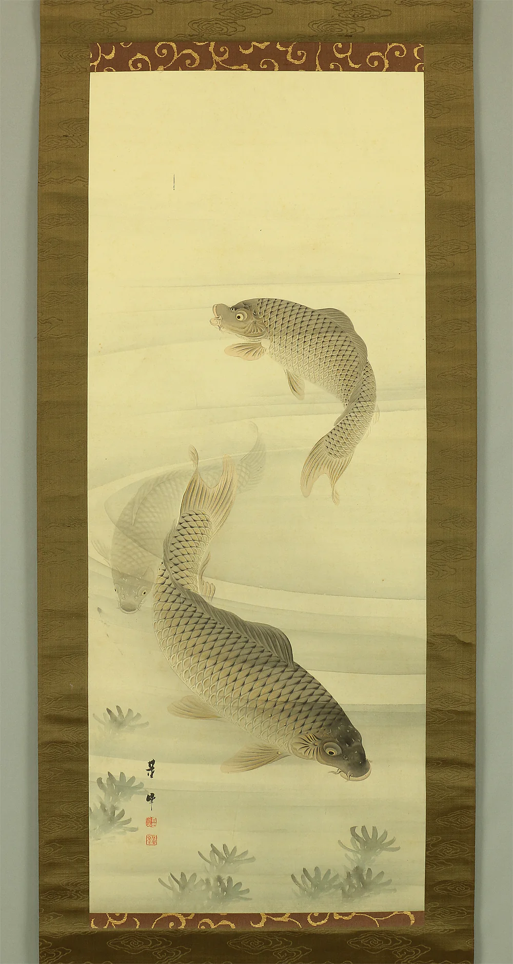 吉田薫峯 Yoshida Kunpo Japanese art kakejiku kakemono wall hanging scroll / Three Carp Swimming in Water RA597 - Image 3