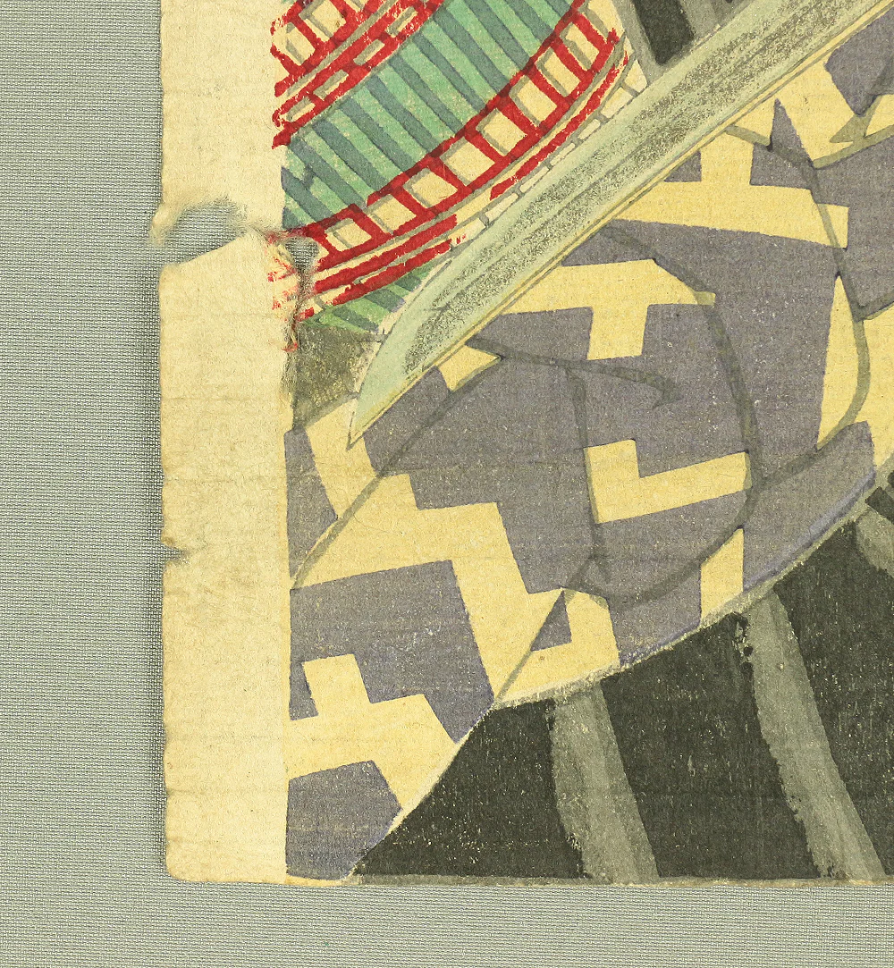 楊洲周延 Yoshu Chikanobu (1835-1912) Japanese antique art Original Ukiyo-e woodblock prints two of three / "Gojo Bridge 五條橋" Ushiwakamaru 牛若丸 (Minamoto no Yoshitsune) Ogami Kikugoro 尾上菊五郎 OW140 - Image 13