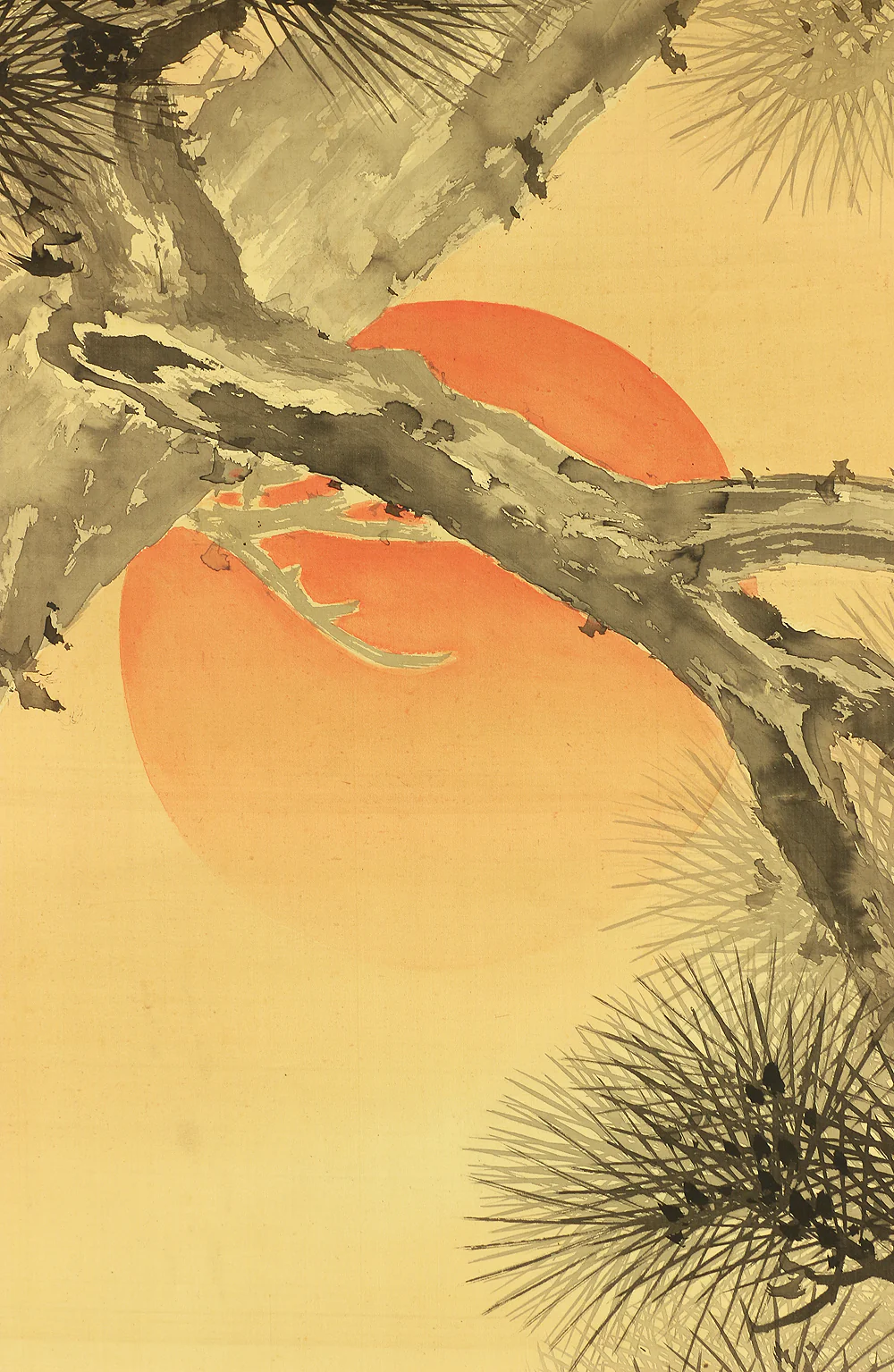 湯川松堂 Yukawa Shodo (1868-1955) Japanese antique art kakejiku kakemono wall hanging scroll / Rising Sun and Pine Tree with Original Box (Tomobako) A948 - Image 8