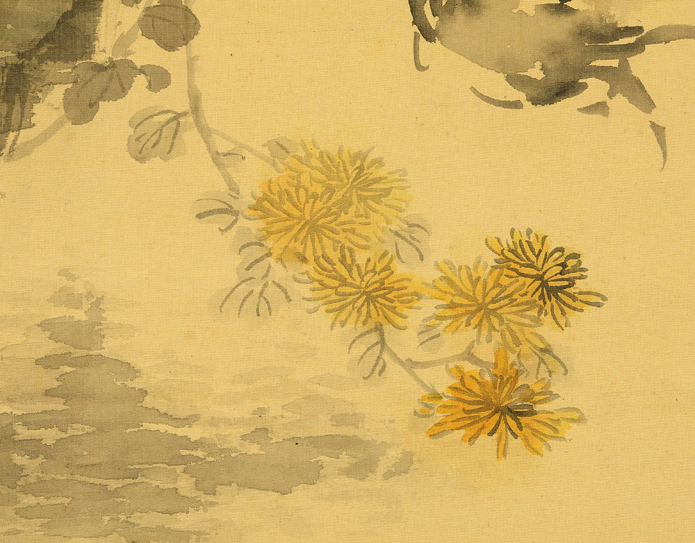 湯川松堂 Yukawa Shodo (1868-1955) Japanese art kakejiku kakemono wall hanging scroll / Crabs, Yellow and White Chrysanthemums with Box RD817 - Image 15