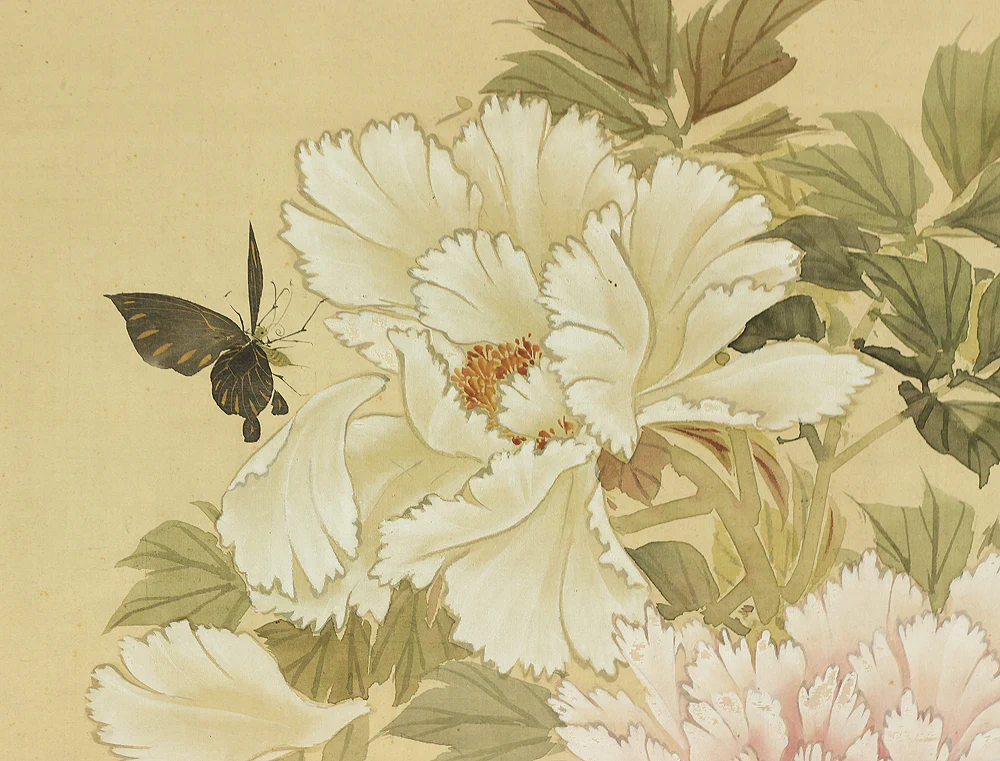 湯川松堂 Yukawa Shodo (1868-1955) Japanese art kakejiku kakemono wall hanging scroll / Peony and Butterflys RB947 - Image 6