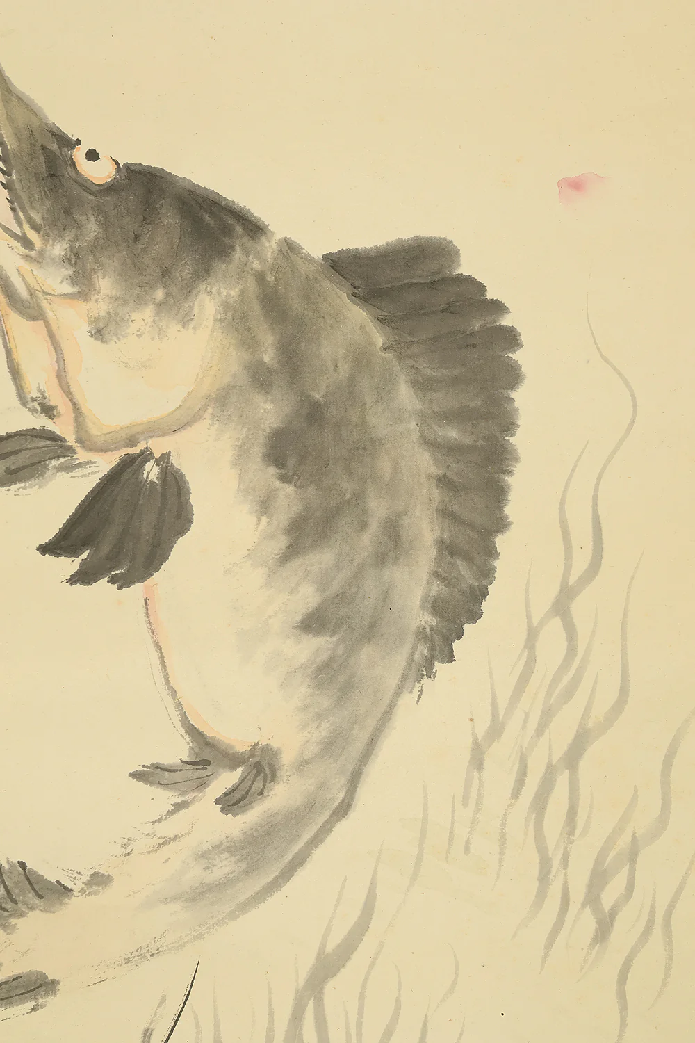 柚木玉邨 Yunoki Gyokuson (1865-1943) Japanese art kakejiku kakemono wall hanging scroll / Jumping Fish and Falling Red Plum Petals with Box RD889 - Image 11
