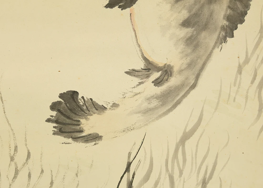 柚木玉邨 Yunoki Gyokuson (1865-1943) Japanese art kakejiku kakemono wall hanging scroll / Jumping Fish and Falling Red Plum Petals with Box RD889 - Image 12