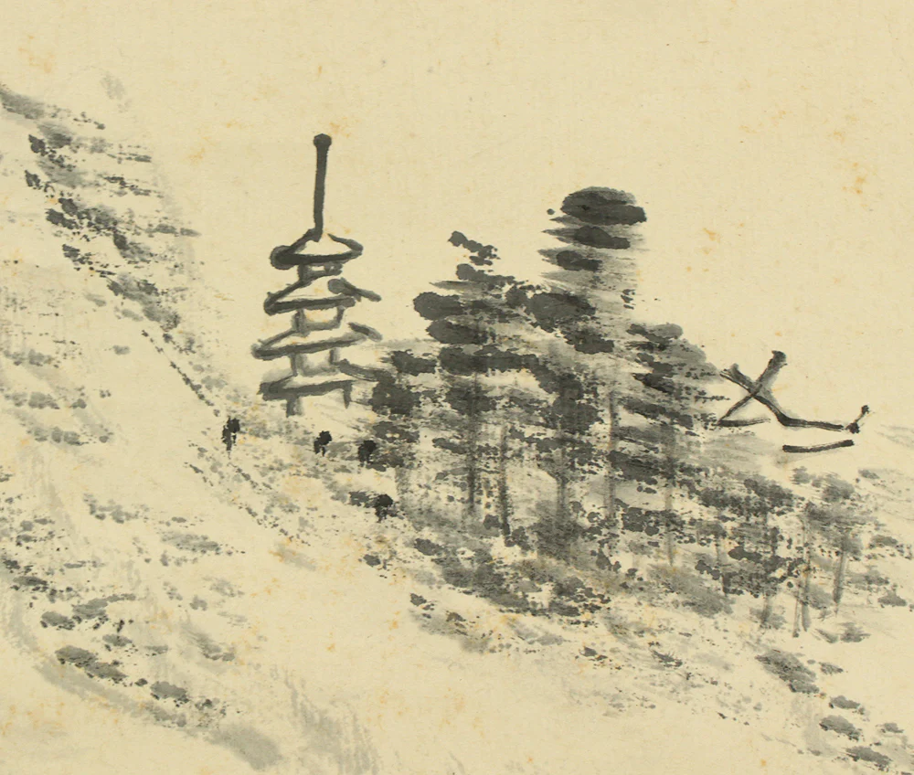 竹龍斎 Chikuryusai Japanese art kakejiku kakemono wall hanging scroll / Summer Landscape Mountain River Hermitage with Original Box (Tomobako) RC869 - Image 12