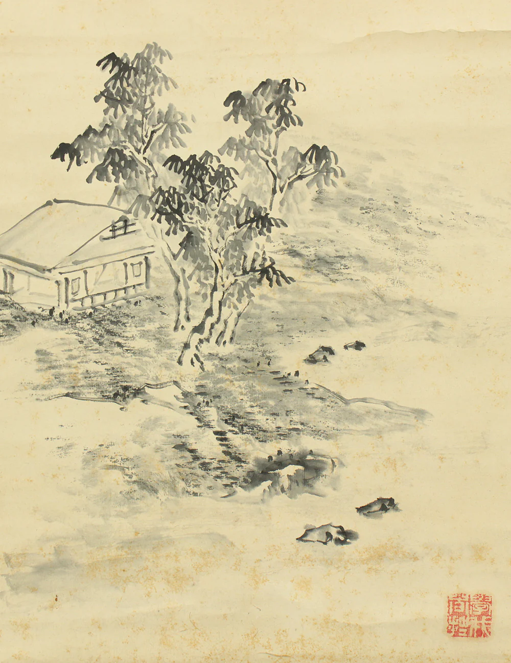 竹龍斎 Chikuryusai Japanese art kakejiku kakemono wall hanging scroll / Summer Landscape Mountain River Hermitage with Original Box (Tomobako) RC869 - Image 13