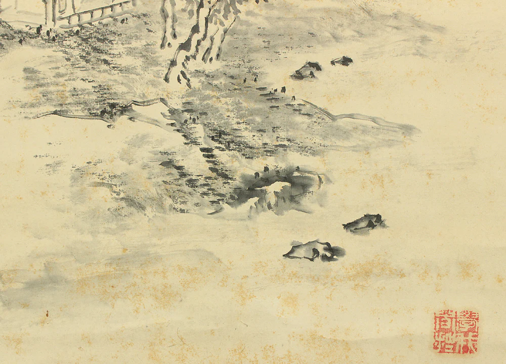 竹龍斎 Chikuryusai Japanese art kakejiku kakemono wall hanging scroll / Summer Landscape Mountain River Hermitage with Original Box (Tomobako) RC869 - Image 15