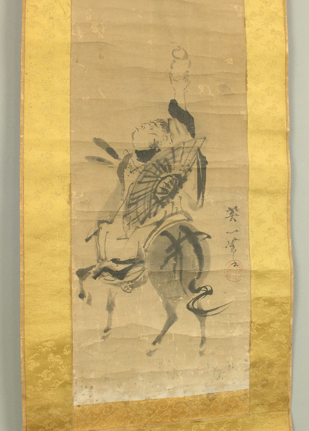 英一蝶 Hanabusa Iccho (1652-1724) Japanese art kakejiku kakemono wall hanging scroll / 瓢箪から駒 Hyotankara Koma (Horses rush out of gourds) with Box RC872 - Image 15