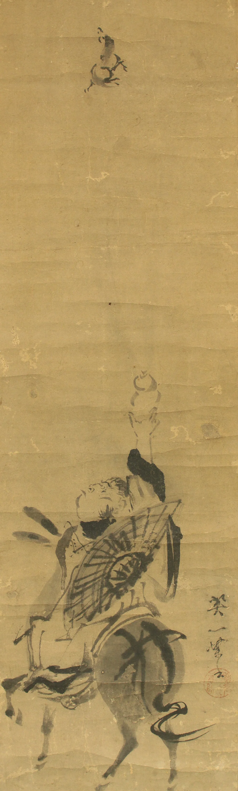 英一蝶 Hanabusa Iccho (1652-1724) Japanese art kakejiku kakemono wall hanging scroll / 瓢箪から駒 Hyotankara Koma (Horses rush out of gourds) with Box RC872 - Image 4