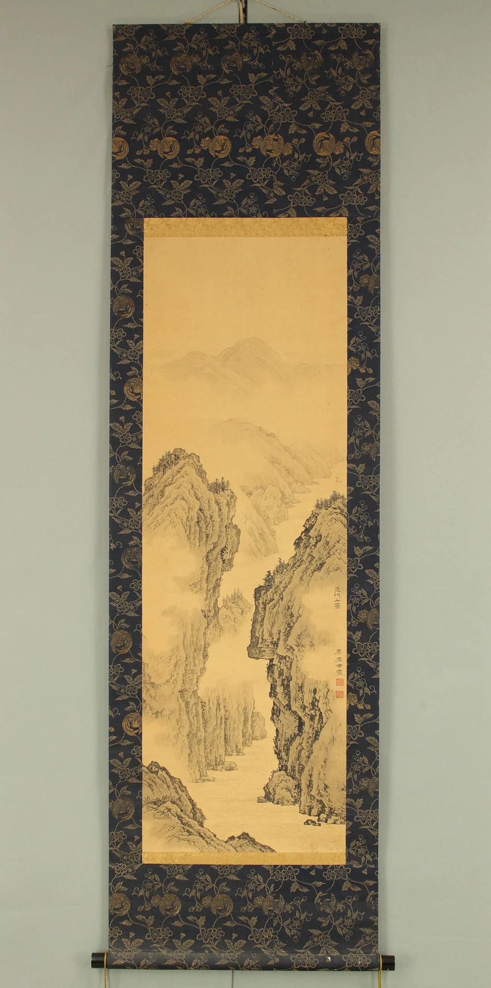 原在中 Hara Zaichu (1750-1837) Japanese antique art kakejiku kakemono wall hanging scroll / 天門山 Magnificent Mountain and River Scenery with Box RD193 - Image 2