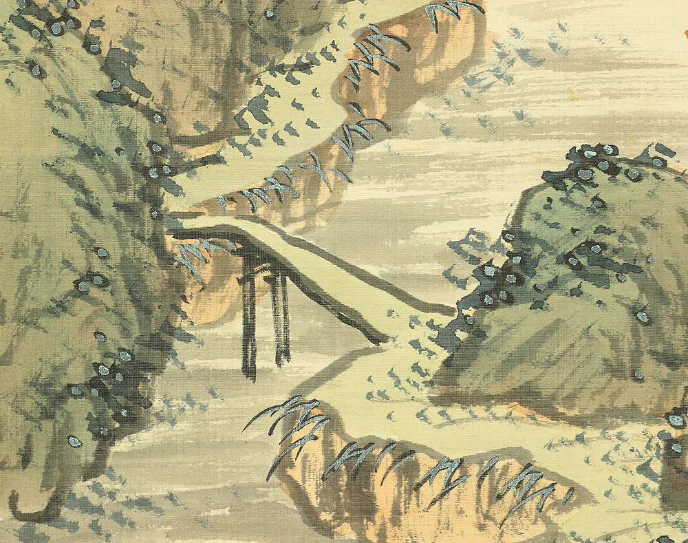 秦金石 Hata Kinnseki (b1855) Japanese art kakejiku kakemono wall hanging scroll / Autumn Landscapes Mountains River Temple with Original Box (Tomobako) RC401 - Image 20