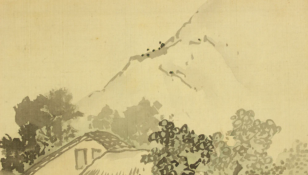 岸連山 Kishi Renzan (1804-1859) Japanese antique art kakejiku kakemono wall hanging scroll / Light Colored Ink Landscape Sansui 「淡彩山水」 with Box RC793 - Image 10