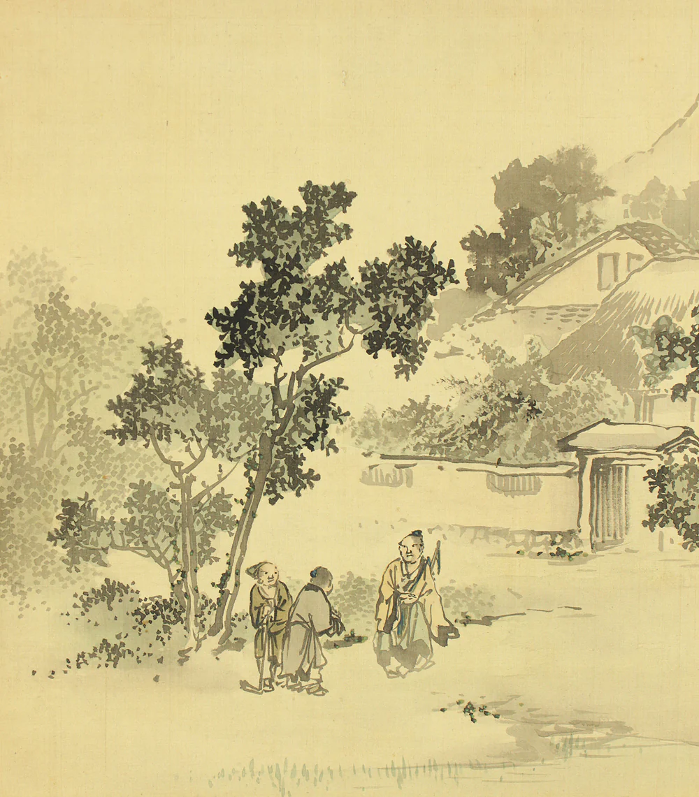 岸連山 Kishi Renzan (1804-1859) Japanese antique art kakejiku kakemono wall hanging scroll / Light Colored Ink Landscape Sansui 「淡彩山水」 with Box RC793 - Image 5