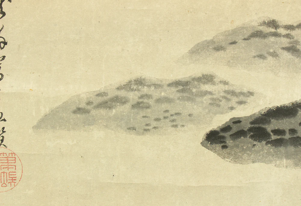高嵩谷 Ko Sukoku (1730-1804) Japanese antique art kakejiku kakemono wall hanging scroll / Suiboku Ink Three Island Paintings with Box RD296 - Image 9