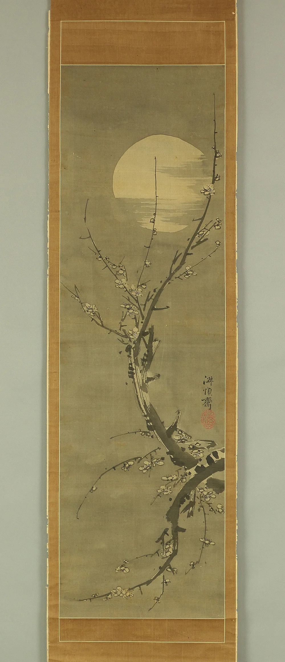 江海斎 Kokaisai Japanese antique art kakejiku kakemono wall hanging scroll / Moon and Plum Tree RB899