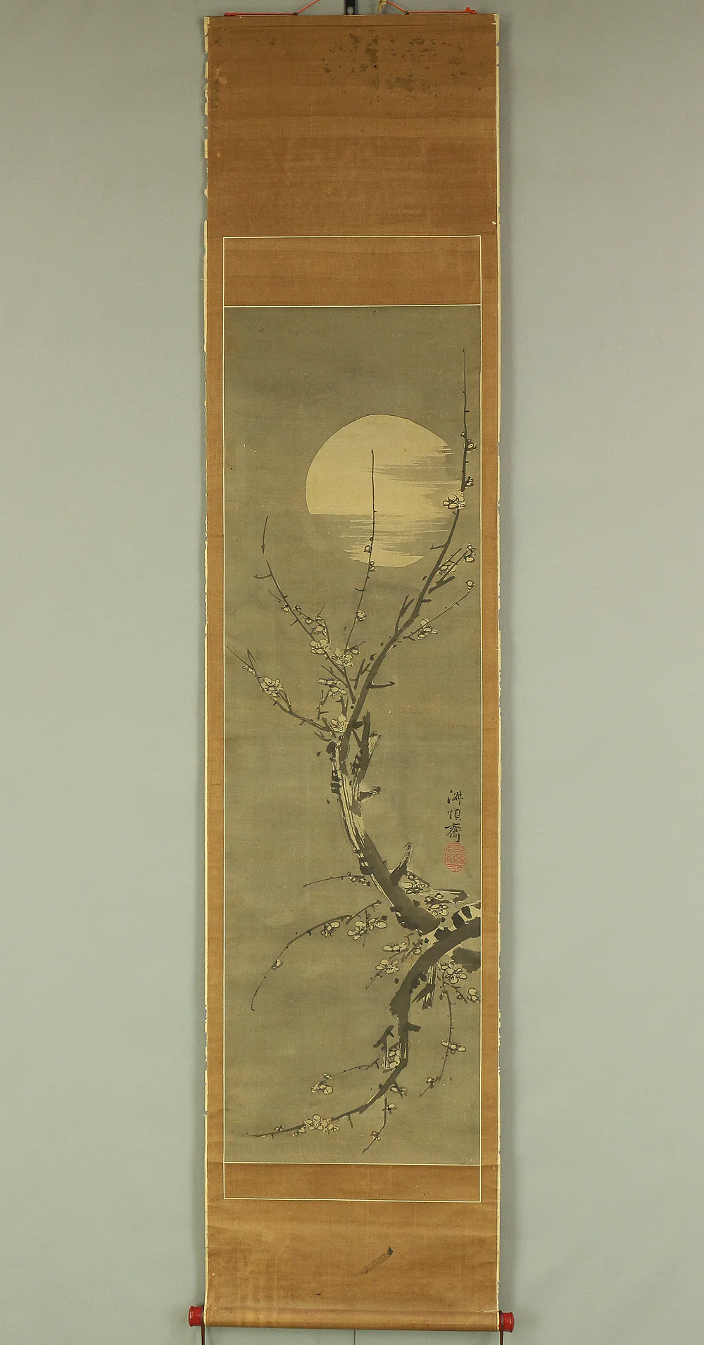 江海斎 Kokaisai Japanese antique art kakejiku kakemono wall hanging scroll / Moon and Plum Tree RB899 - Image 2