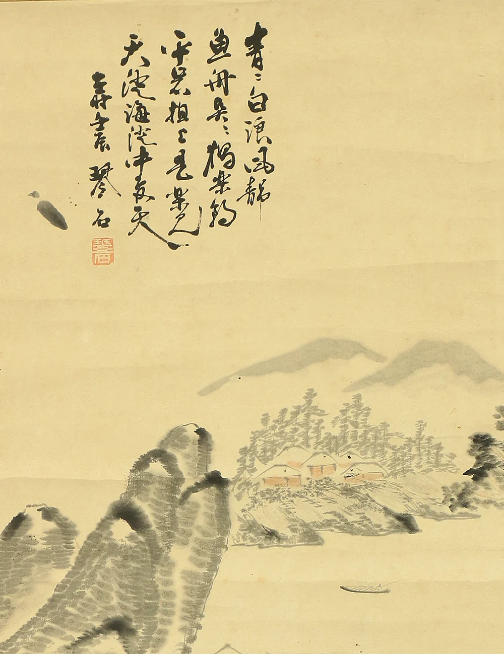森琴石 Mori Kinseki (1843-1921) Japanese art kakejiku kakemono wall hanging scroll / Riverside Country House Sansui Landscape RB285 - Image 6