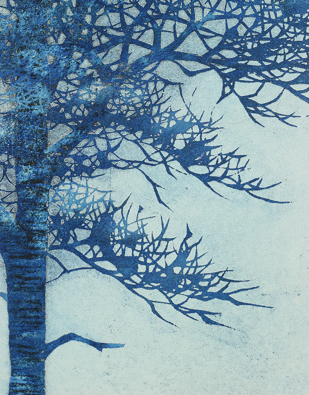 並木一 Namiki Hajime 1994 (Heisei 6) Japanese art Woodblock Print / "Tree Scene 34 68/300" Blue Tree NW163 - Image 10