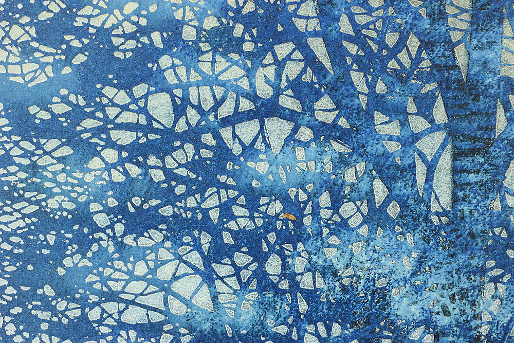 並木一 Namiki Hajime 1994 (Heisei 6) Japanese art Woodblock Print / "Tree Scene 34 68/300" Blue Tree NW163 - Image 5