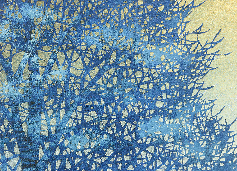 並木一 Namiki Hajime 1994 (Heisei 6) Japanese art Woodblock Print / "Tree Scene 34 68/300" Blue Tree NW163 - Image 8