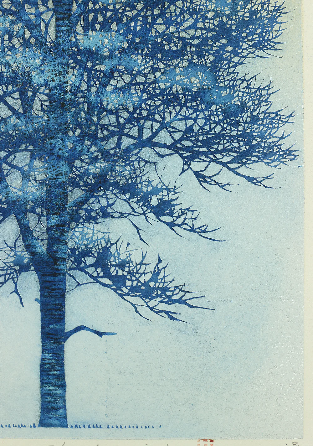 並木一 Namiki Hajime 1994 (Heisei 6) Japanese art Woodblock Print / "Tree Scene 34 68/300" Blue Tree NW163 - Image 9