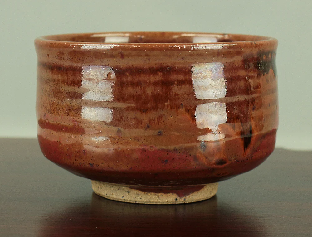 大西光 Onishi Hikaru (b1941) Tobe yaki ware One Black Glaze dropped brown-based Tea Bowl with Original Box (Tomobako) / Japanese tea ceremony utensil VA145 - Image 4