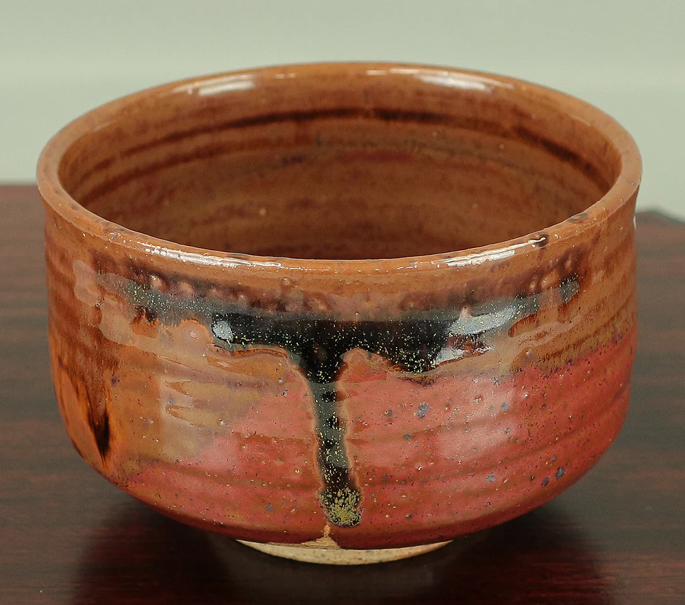 大西光 Onishi Hikaru (b1941) Tobe yaki ware One Black Glaze dropped brown-based Tea Bowl with Original Box (Tomobako) / Japanese tea ceremony utensil VA145 - Image 7