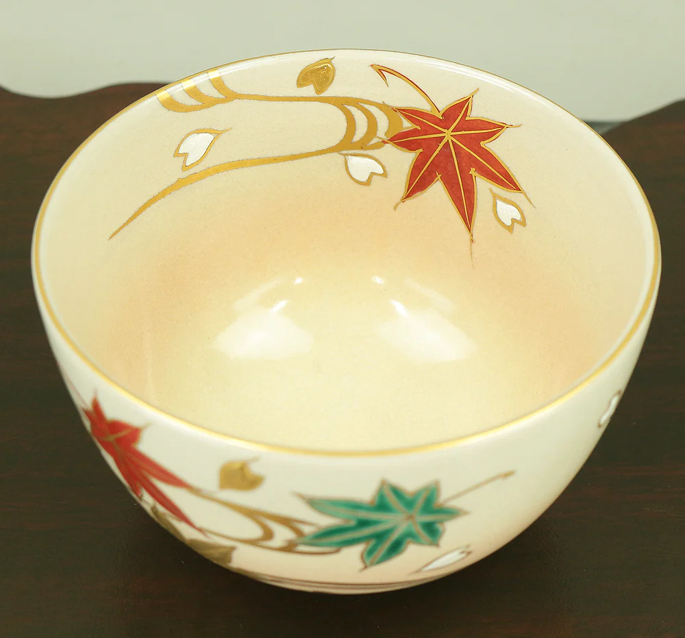 押小路 Oshikoji 京焼 Kyo ware 'Running Water on Autumn Leaves Tea Bowl' with Original box (Tomobako) VA569 - Image 11