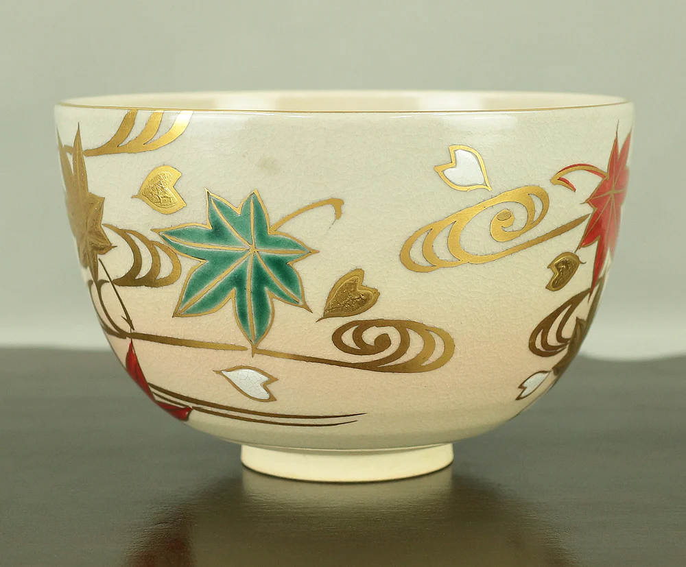 押小路 Oshikoji 京焼 Kyo ware 'Running Water on Autumn Leaves Tea Bowl' with Original box (Tomobako) VA569 - Image 5