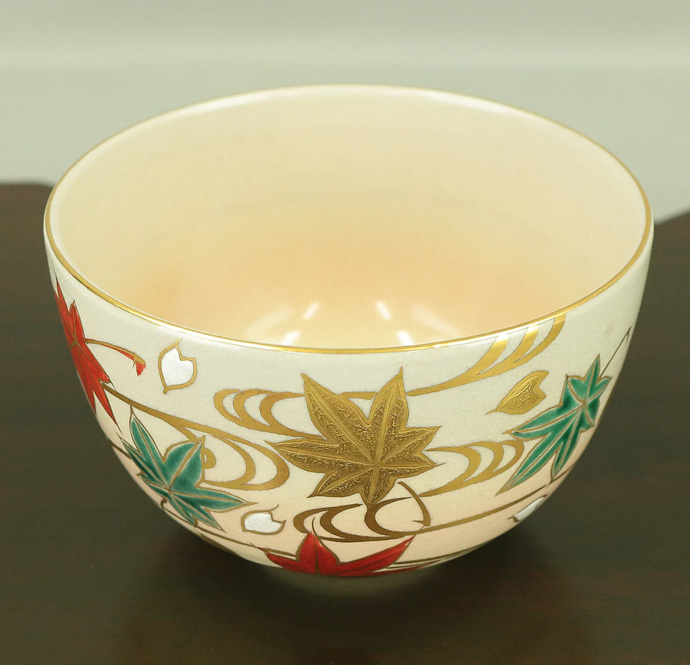 押小路 Oshikoji 京焼 Kyo ware 'Running Water on Autumn Leaves Tea Bowl' with Original box (Tomobako) VA569 - Image 9