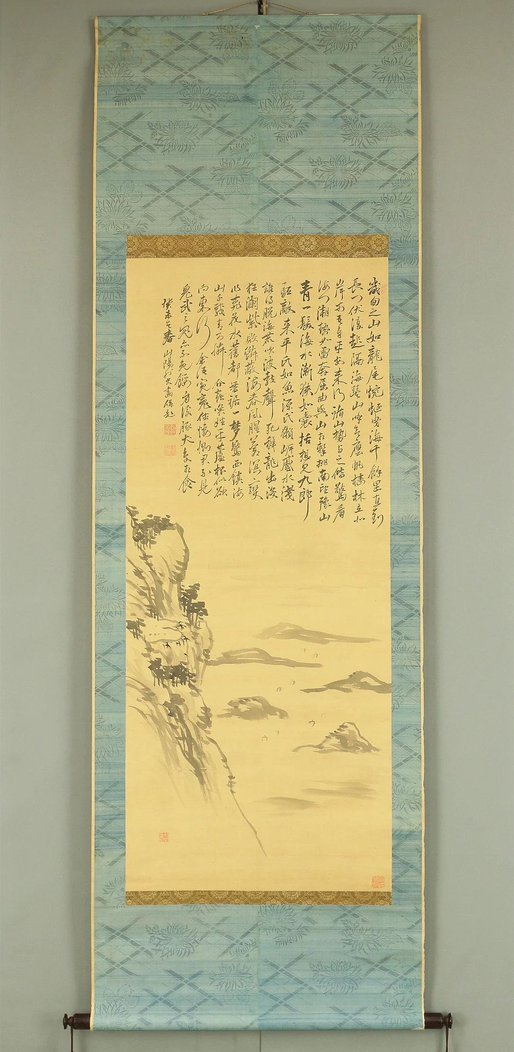 頼山陽 Rai Sanyo (1780-1832) Japanese antique art kakejiku kakemono wall hanging scroll / 壇ノ浦之詩 Dannoura Poem - Sansui Landscape with Box RB423 - Image 2