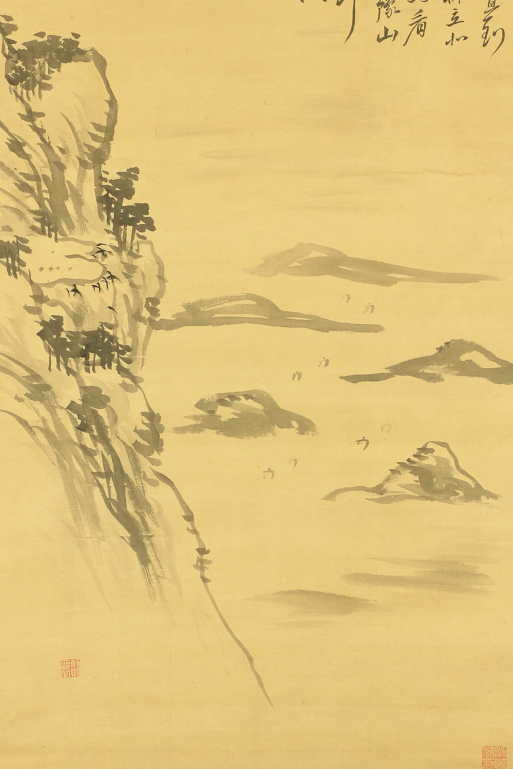頼山陽 Rai Sanyo (1780-1832) Japanese antique art kakejiku kakemono wall hanging scroll / 壇ノ浦之詩 Dannoura Poem - Sansui Landscape with Box RB423 - Image 9