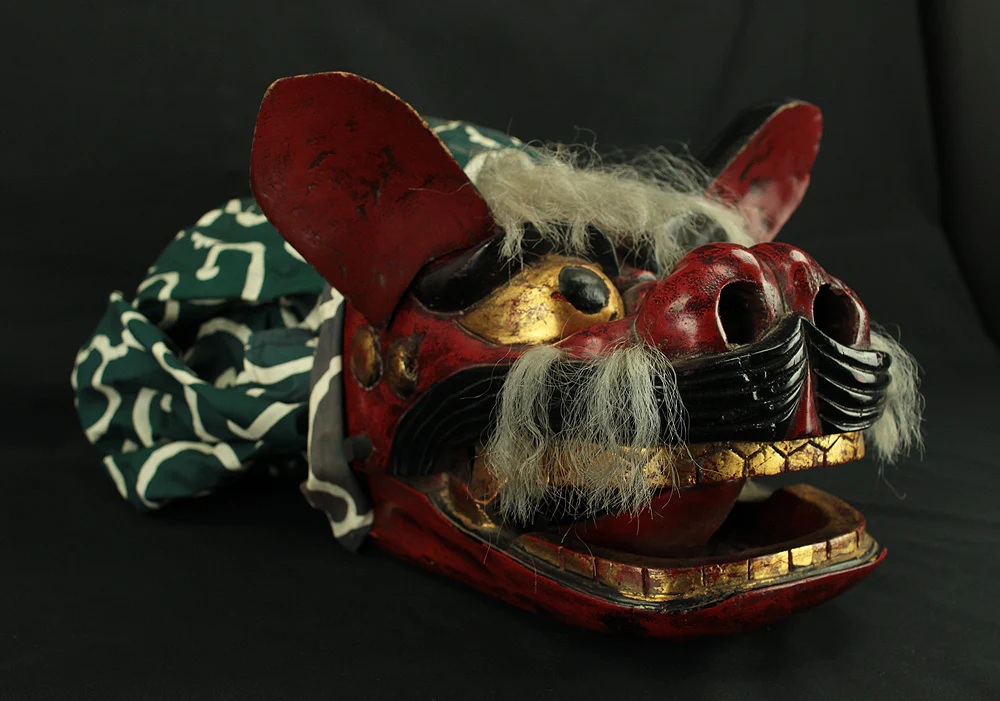 獅子頭 Shishigashira - Japanese antique Wood Carving Shishimai Head Mask Kagura Lion Head Foo dog VA870 - Image 21