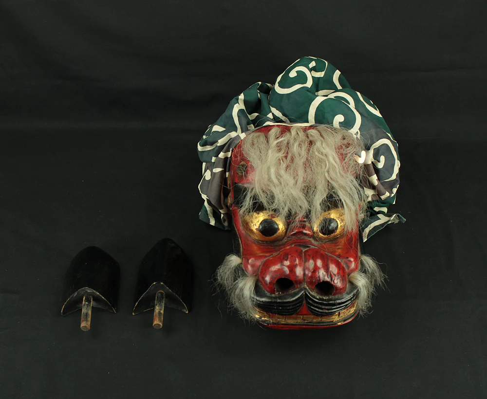 獅子頭 Shishigashira - Japanese antique Wood Carving Shishimai Head Mask Kagura Lion Head Foo dog VA870 - Image 32