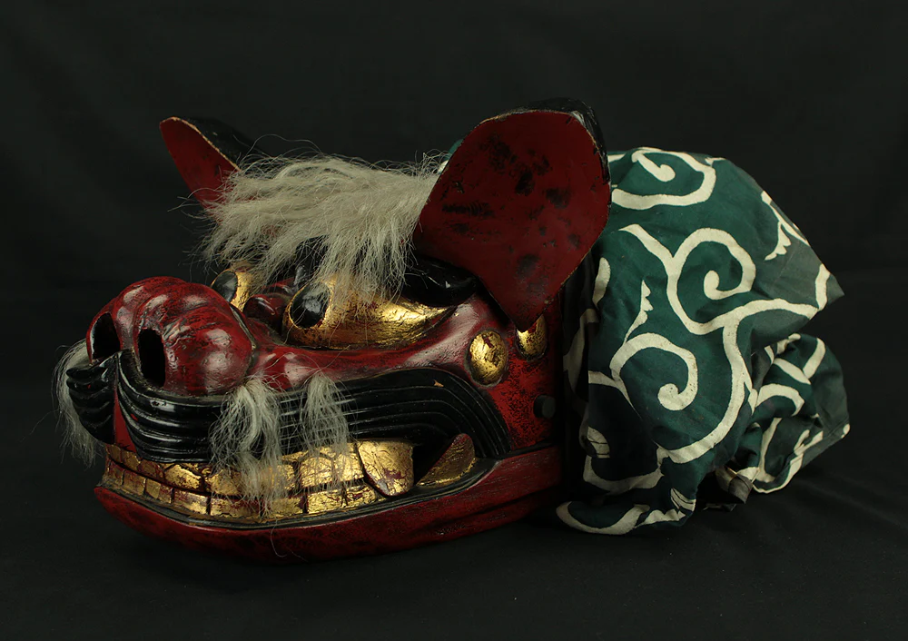 獅子頭 Shishigashira - Japanese antique Wood Carving Shishimai Head Mask Kagura Lion Head Foo dog VA870 - Image 8
