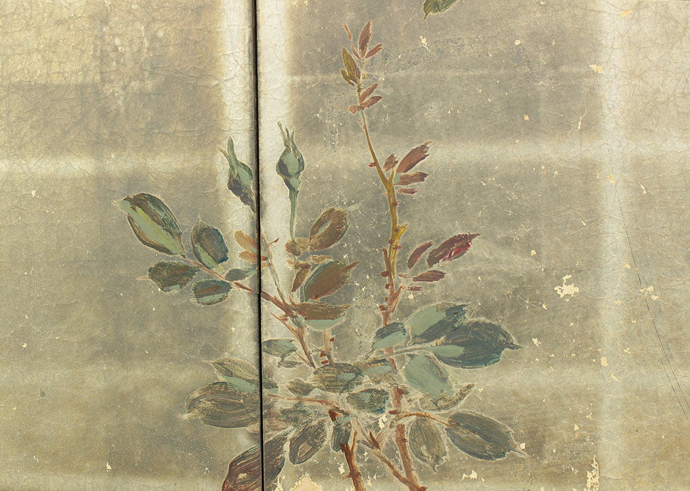 正二堂 Shojido 'Rose Flowers' A Pair of Silver Leaf Byobu Two Panels Folding Screen Byobu Room Dividers VA910 - Image 16