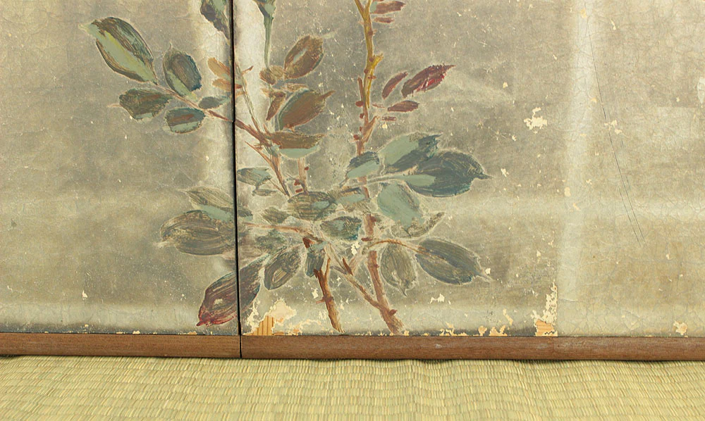 正二堂 Shojido 'Rose Flowers' A Pair of Silver Leaf Byobu Two Panels Folding Screen Byobu Room Dividers VA910 - Image 21