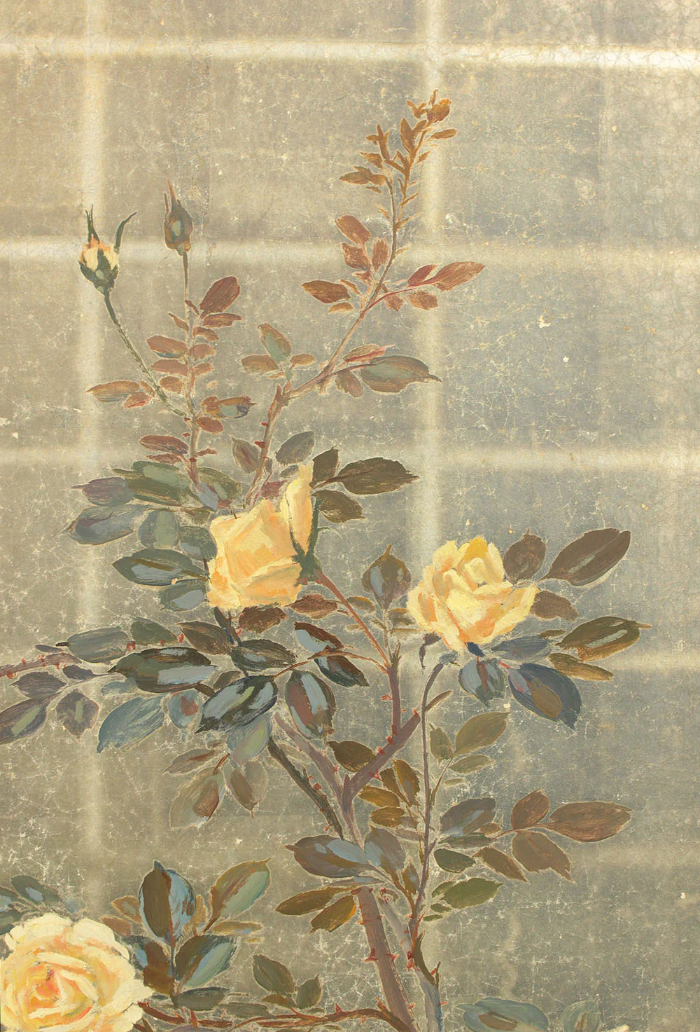 正二堂 Shojido 'Rose Flowers' A Pair of Silver Leaf Byobu Two Panels Folding Screen Byobu Room Dividers VA910 - Image 32