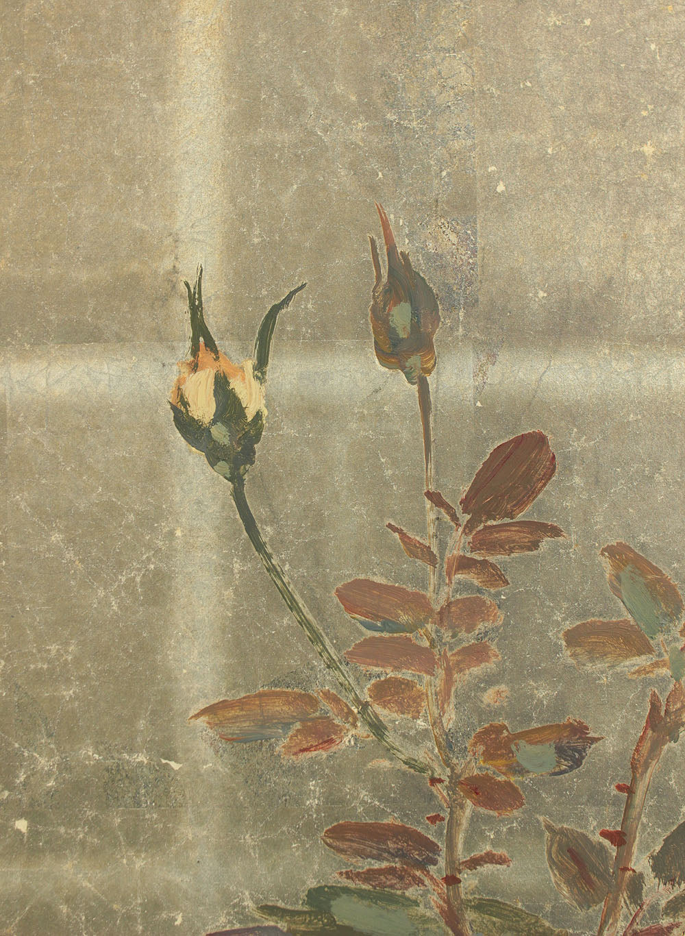 正二堂 Shojido 'Rose Flowers' A Pair of Silver Leaf Byobu Two Panels Folding Screen Byobu Room Dividers VA910 - Image 33