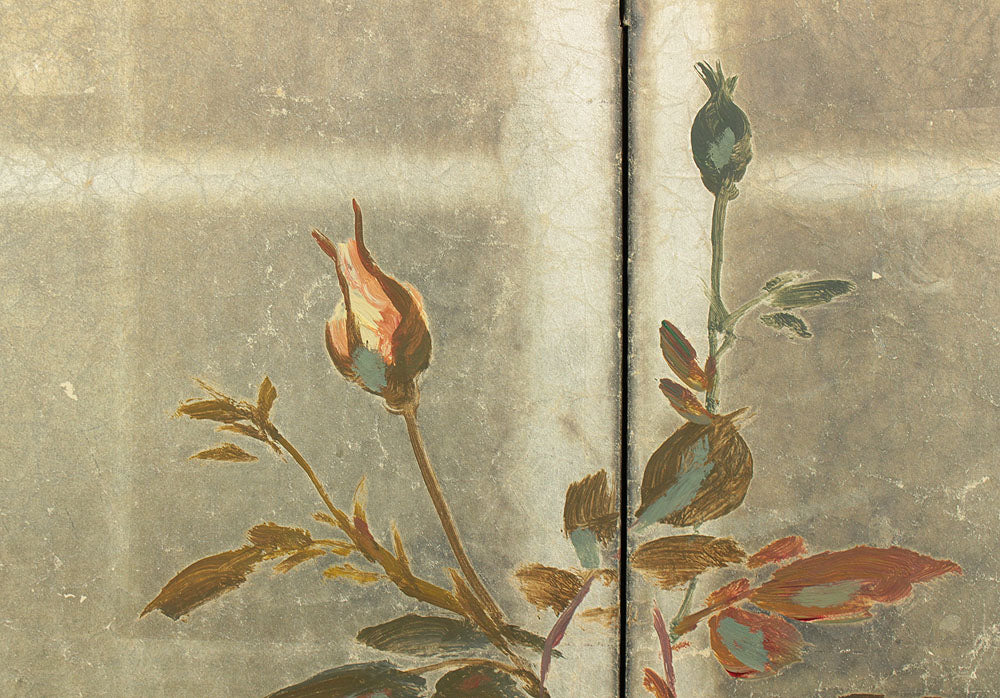 正二堂 Shojido 'Rose Flowers' A Pair of Silver Leaf Byobu Two Panels Folding Screen Byobu Room Dividers VA910 - Image 37