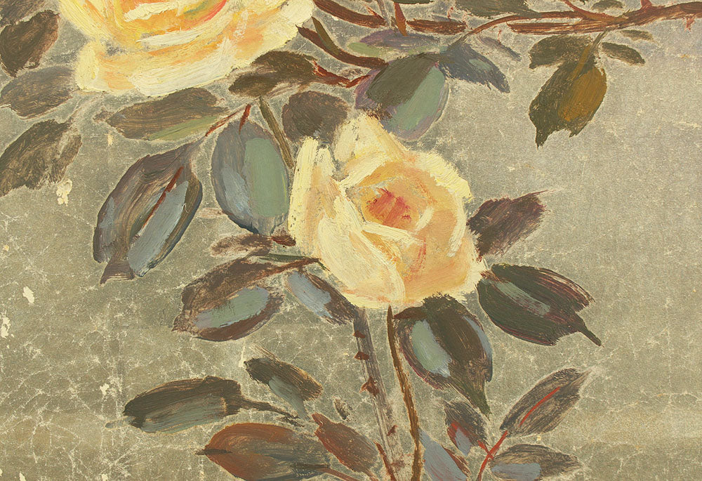 正二堂 Shojido 'Rose Flowers' A Pair of Silver Leaf Byobu Two Panels Folding Screen Byobu Room Dividers VA910 - Image 41