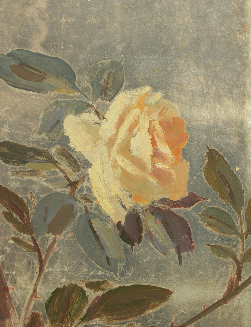 正二堂 Shojido 'Rose Flowers' A Pair of Silver Leaf Byobu Two Panels Folding Screen Byobu Room Dividers VA910 - Image 43