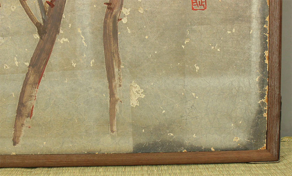 正二堂 Shojido 'Rose Flowers' A Pair of Silver Leaf Byobu Two Panels Folding Screen Byobu Room Dividers VA910 - Image 49