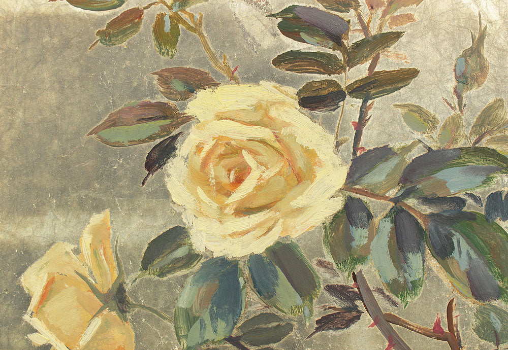 正二堂 Shojido 'Rose Flowers' A Pair of Silver Leaf Byobu Two Panels Folding Screen Byobu Room Dividers VA910 - Image 7