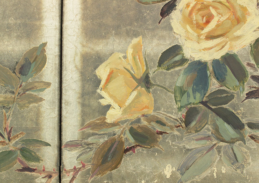正二堂 Shojido 'Rose Flowers' A Pair of Silver Leaf Byobu Two Panels Folding Screen Byobu Room Dividers VA910 - Image 8