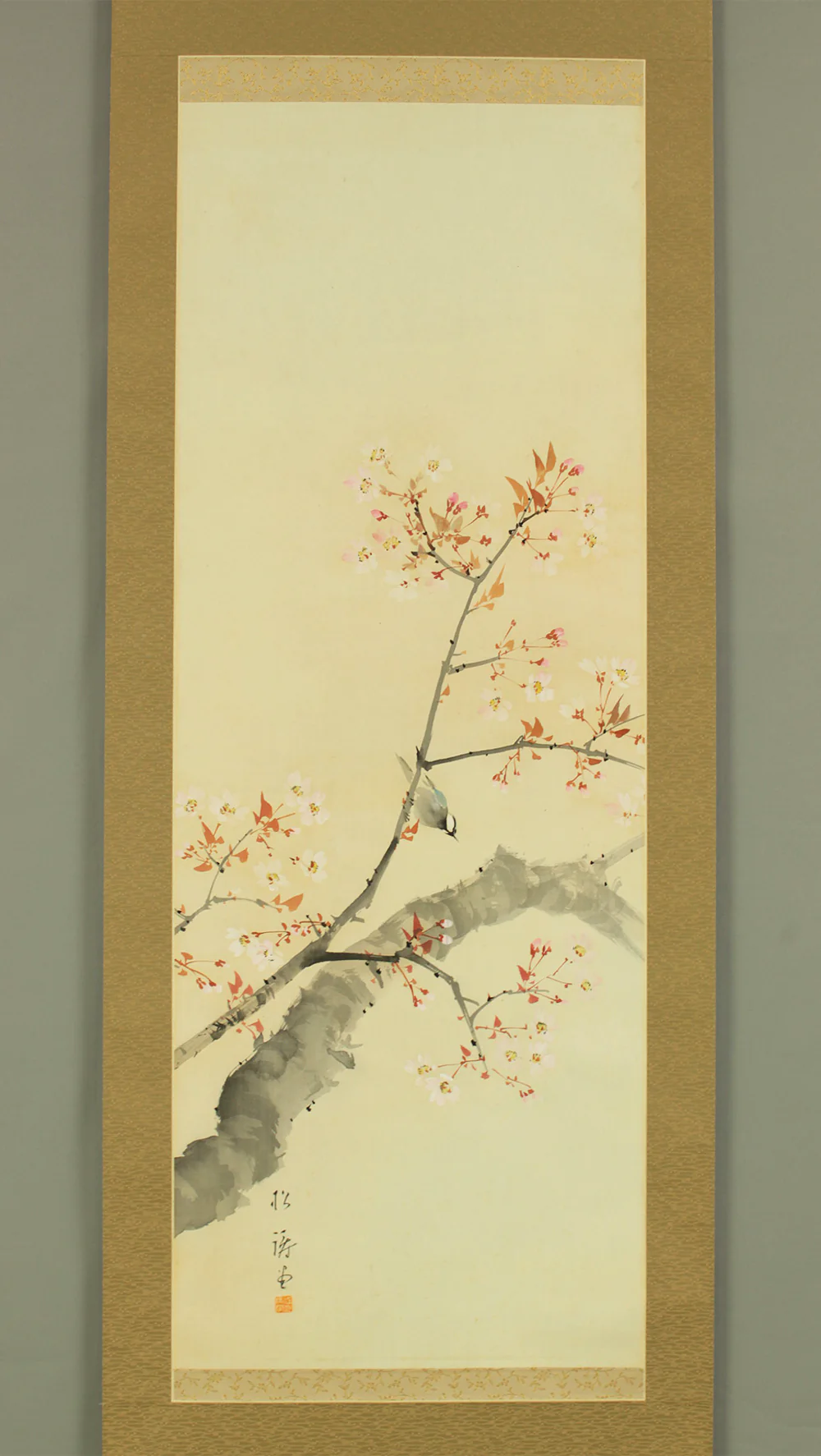 松涛 Shoto Japanese art kakejiku kakemono wall hanging scroll / Cherry Blossoms and Little Bird RD479 - Image 3