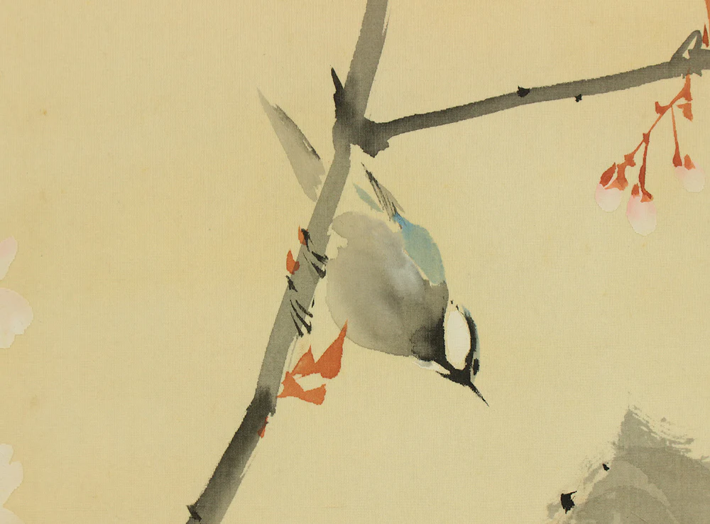 松涛 Shoto Japanese art kakejiku kakemono wall hanging scroll / Cherry Blossoms and Little Bird RD479 - Image 8
