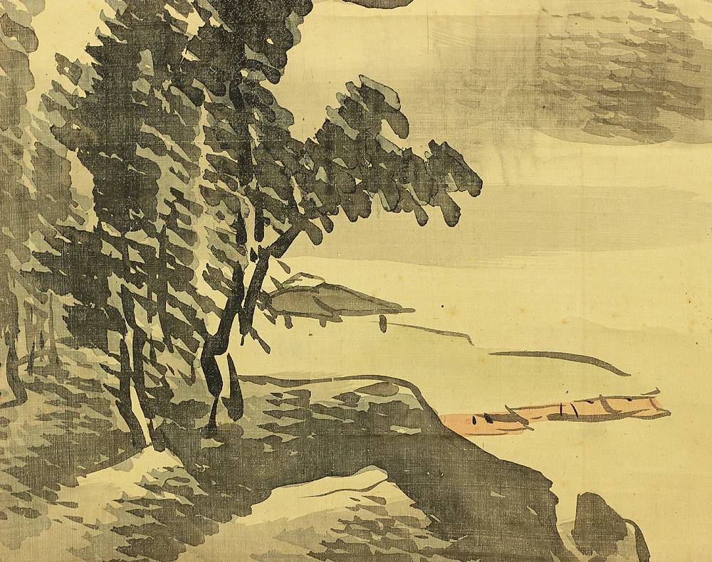 谷文晁 Tani Buncho (1763-1841) Japanese antique art kakejiku kakemono wall hanging scroll / 米法山水 Beiho (Mifa shanshui) Suiboku Sansui - Raised Mountains and Waterside Arber Landscape with Appraised Box by Satake Eiryo (1872-1937) RA587 - Image 10