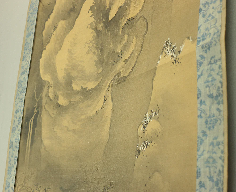 谷文晁 Tani Buncho Japanese antique art kakejiku kakemono wall hanging scroll / Raised Mountain, Person Riding on Horse, & Winter Landscape Sansui A175 - Image 18